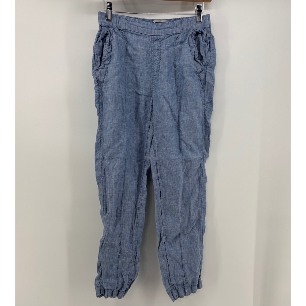Nicole Miller 200% Linen Jogger Pants Women's Small Chambray Blue Elastic Waist